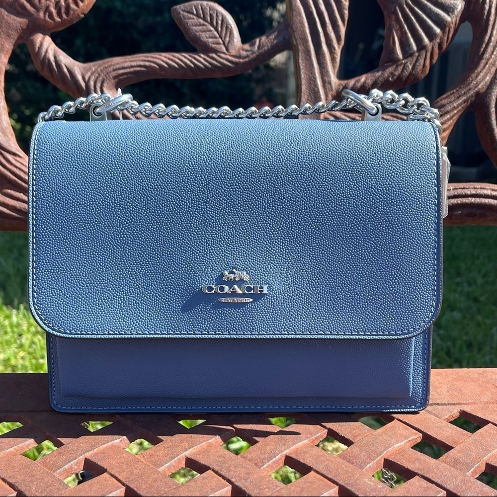 NWT COACH Klare Blue/Silver Leather Chain Strap Crossbody Shoulder Bag. - Picture 3 of 15
